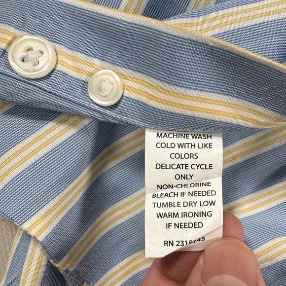 Vineyard Vines Mens 16 35 Dress Shirt Blue Yellow Stripe Button Up 100% Cotton - Picture 5 of 12